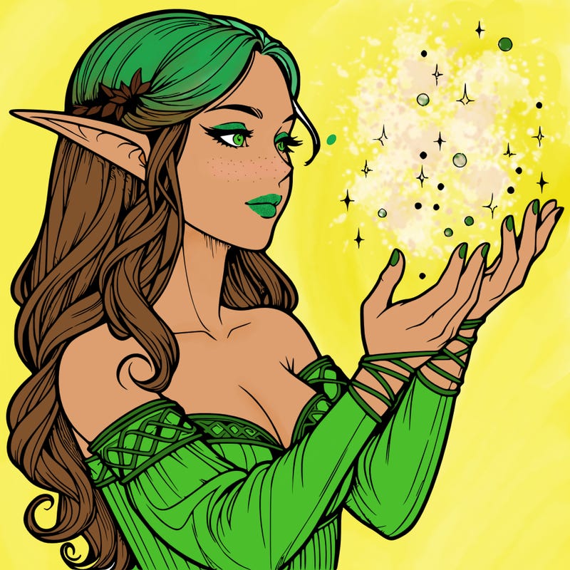 realistic elf girl doing magic