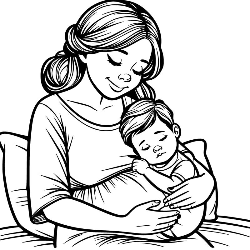 a realistic pregnant woman hugging her child