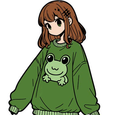 girl wearing frogging sweatshirt