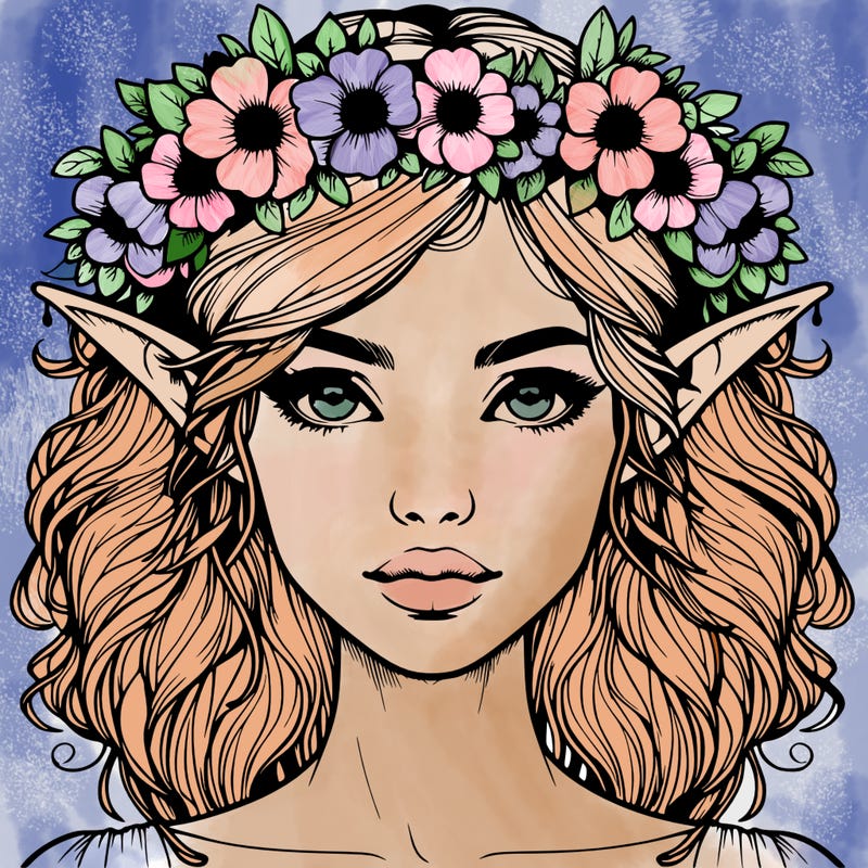 realistic female elf with flower crown