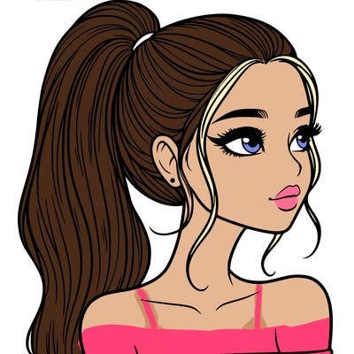 a beautiful and realistic girl with a high pony tail