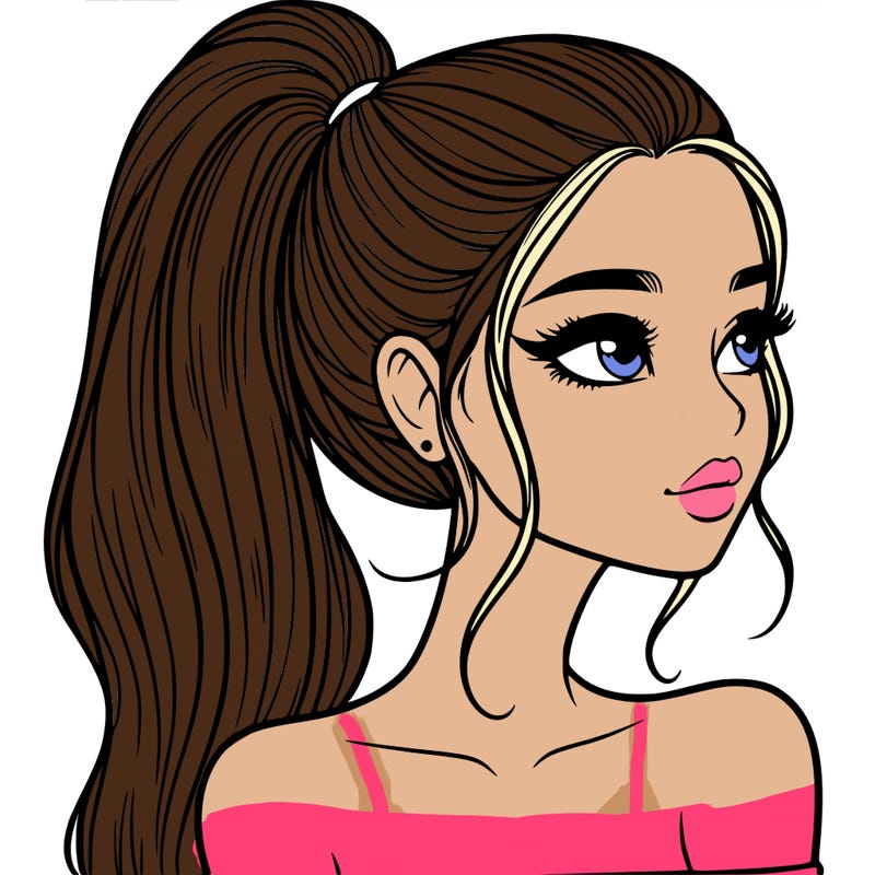 a beautiful and realistic girl with a high pony tail