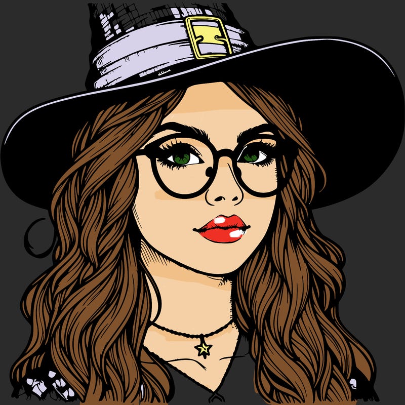a witch with glasses realistic