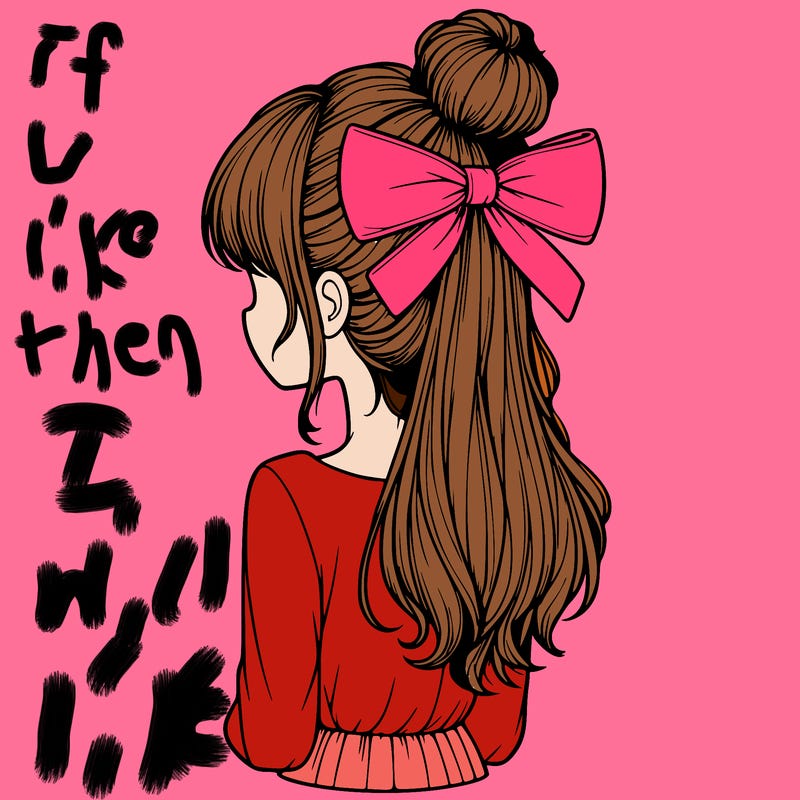 realistic girl  with hip length hair a bun and a big bow on the back of head