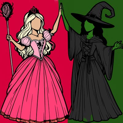 detailed realistic split of a princess and a witch