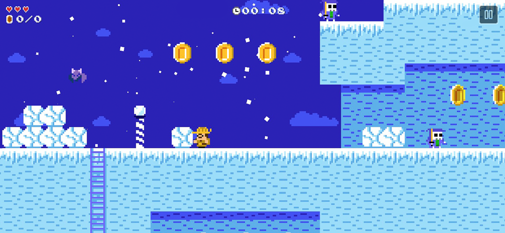 A pixel art platformer level created in Bloxels featuring an ice theme and collectible coins