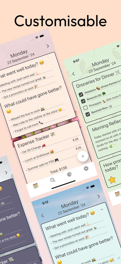 DayDew - Journal, Diary, Notes - DayDew app screenshot highlighting customizable themes and journaling features