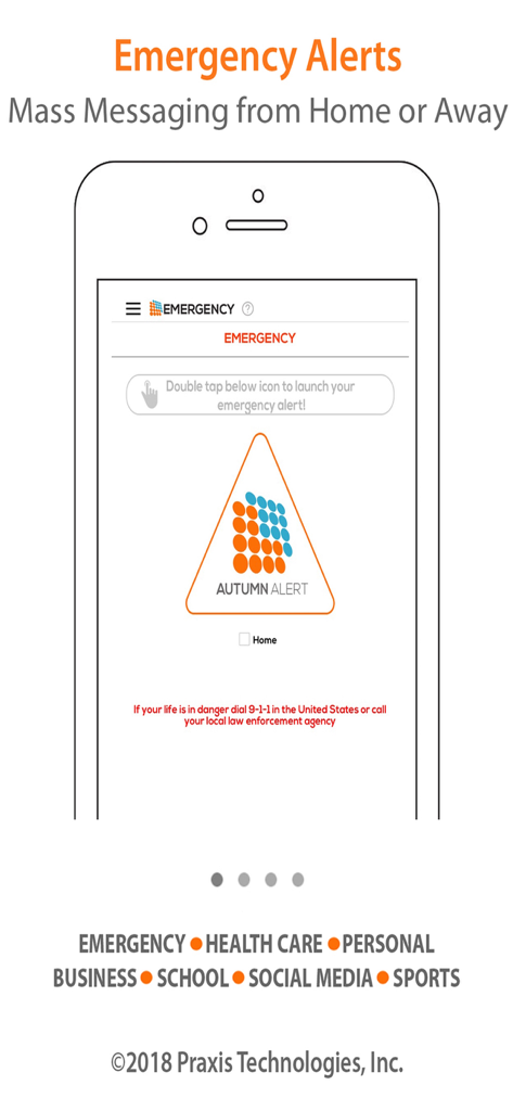 Autumn Alert: Personal Safety - Autumn Alert App-Oberfläche zeigt die Ein-Tasten-Notfallalarm- und Massenbenachrichtigungsfunktion
