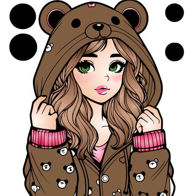 realistic girl in a animal pjs hoodie