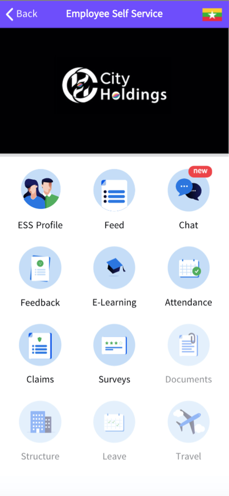 Dashboard of City Family app for employee self service tasks
