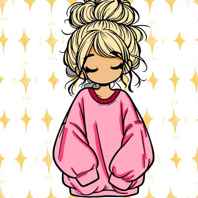 girl with baggy sweatshirt and messy bun