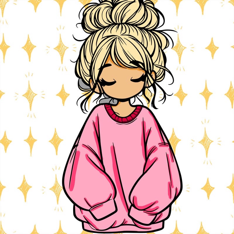 girl with baggy sweatshirt and messy bun