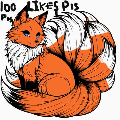 realistic detailed 9 tailed anime fox