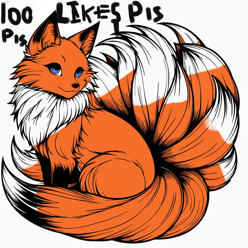 realistic detailed 9 tailed anime fox
