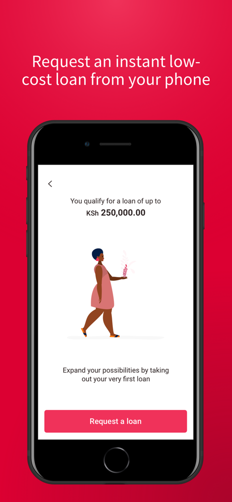 Timiza - Timiza mobile app screen showing an instant loan offer of 250,000 KSh with a request button