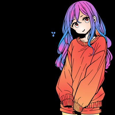 manga teen girl  in a sweater and baggy pants