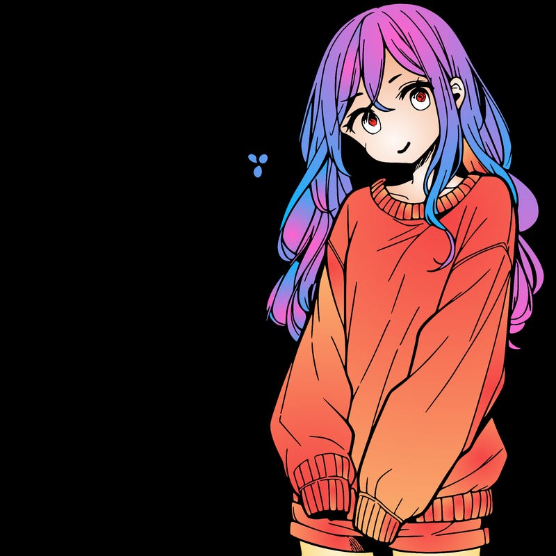 manga teen girl  in a sweater and baggy pants