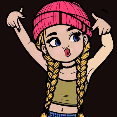 realistic teenage girl with braids and a beanie and crop top doing 🫶🏼