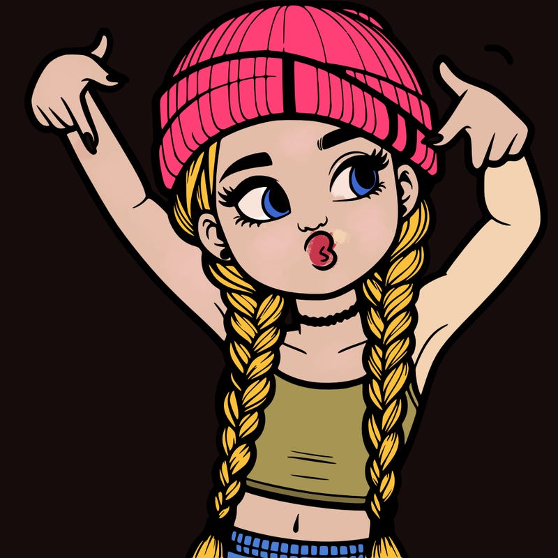realistic teenage girl with braids and a beanie and crop top doing 🫶🏼