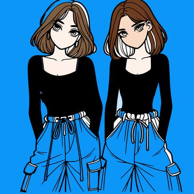 two girls with crop top with baggy pants