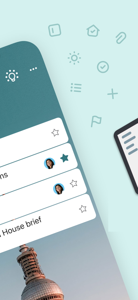 Interfaz de la aplicación móvil Microsoft To Do mostrando una lista de tareas con estrellas de prioridad e iconos de perfil de colaboradores