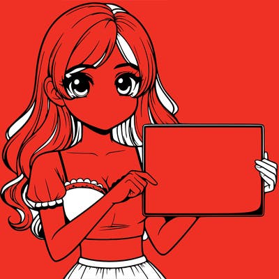 realistic pretty girl holding blank sign