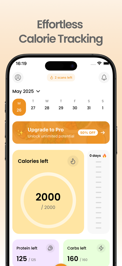 Nutrio - AI Calorie Tracker - Nutrio app dashboard showing calorie and macro tracking progress for effortless nutrition management.