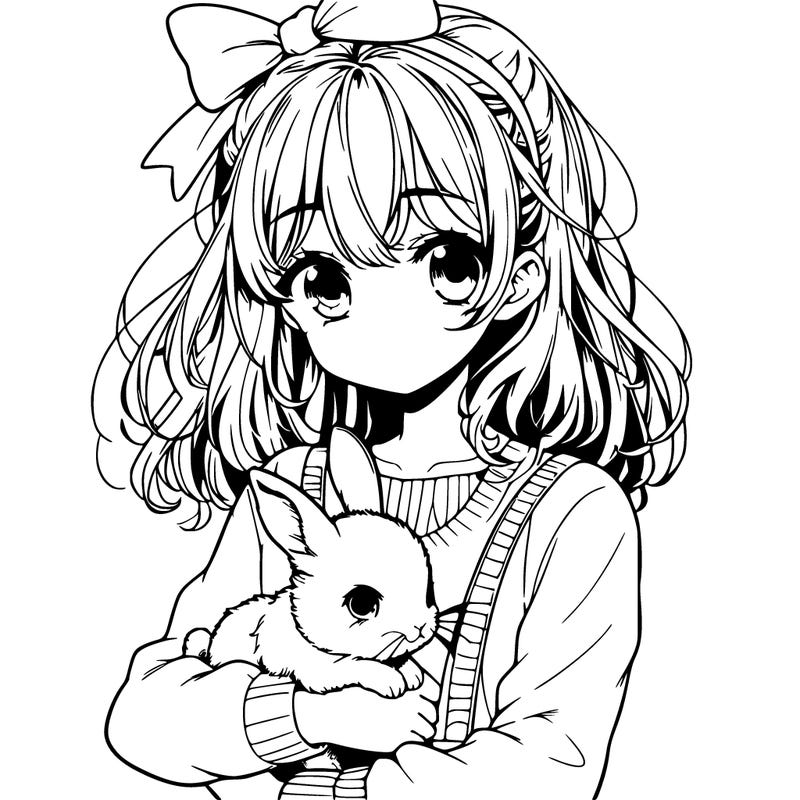 manga girl holding a baby bunny