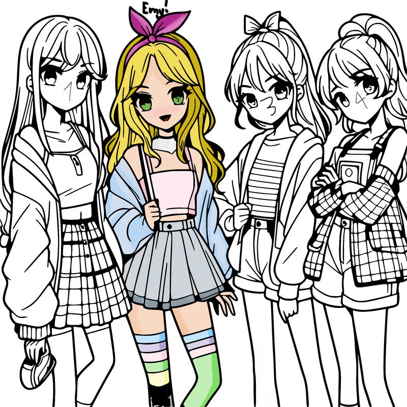 teen manga girls group of 4