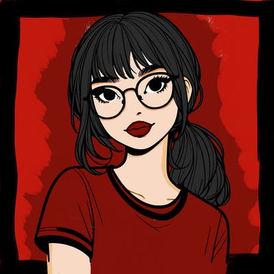 realistic girl with freckles and clear glasses