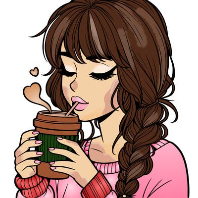realistic girl drinking coffee