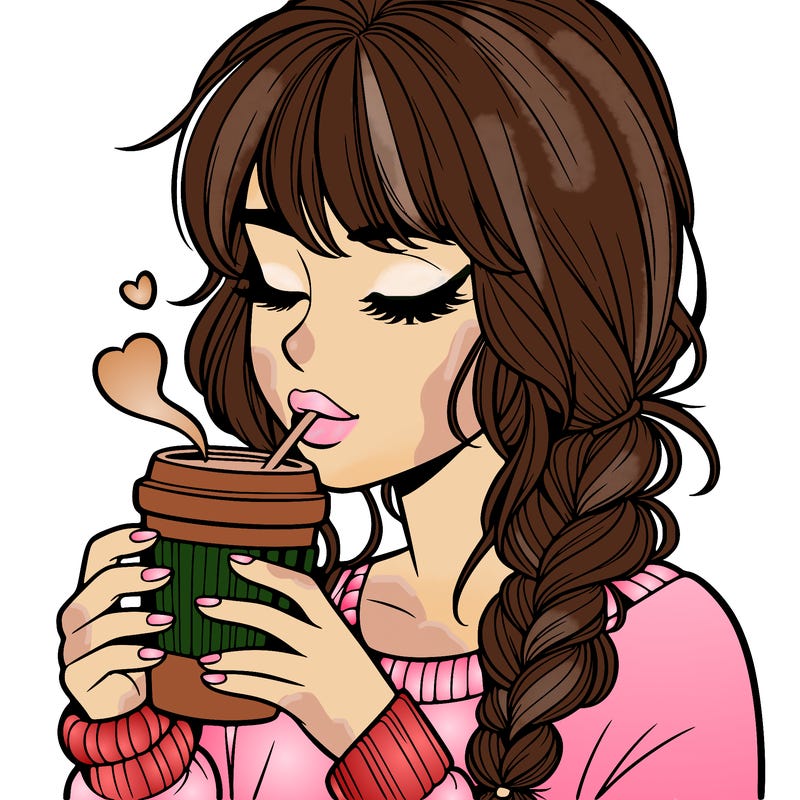 realistic girl drinking coffee