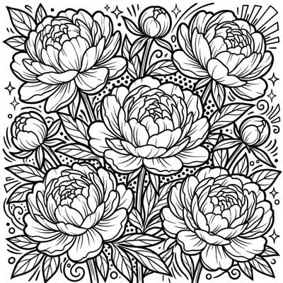 Dive into a garden of bold beauty with this stunning Pop Art Peonies coloring page, featuring voluminous petals and dynamic graphic elements. Express your creativity by bringing this comic book-inspired floral design to life with your favorite colors.