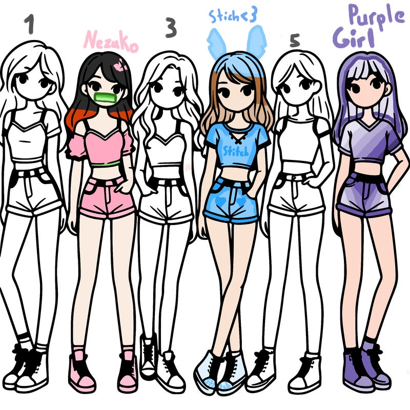 a group of girls wearing crop tops and shorts