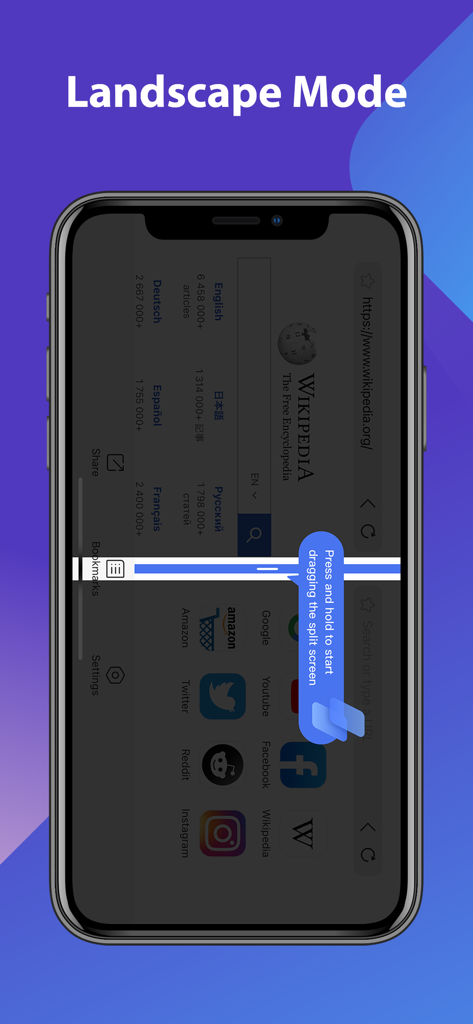 iPhoneでスプリットスクリーンアプリがランドスケープモードでデュアルウィンドウマルチタスクを表示しています