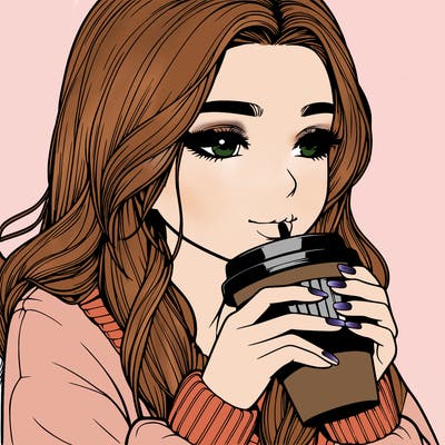 realistic girl drinking coffee