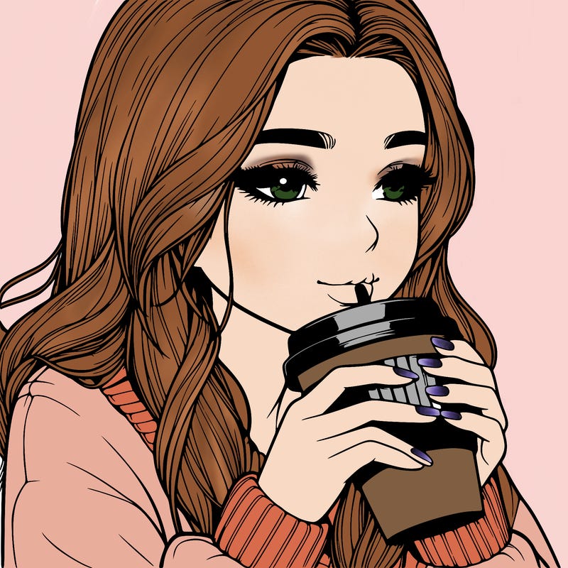realistic girl drinking coffee
