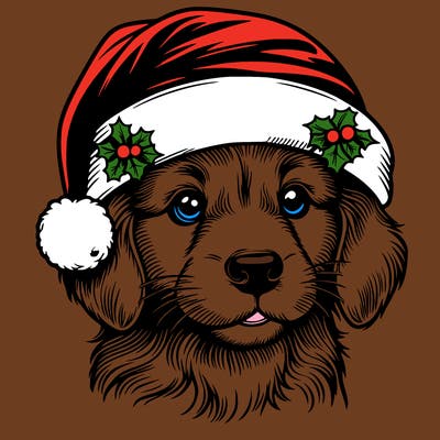 realistic dog wearing a santa hat
