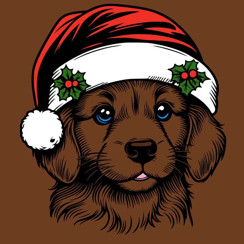 realistic dog wearing a santa hat