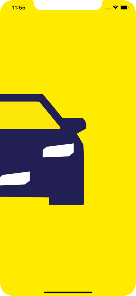 Gocha! - Stilisierte dunkelblaue Autofgrafik auf einem hellgelben Hintergrund für den Gocha App Splash Screen