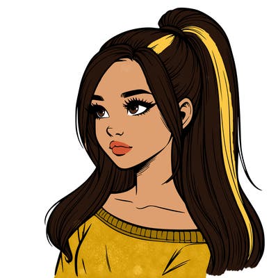 realistic girl with a high ponytail