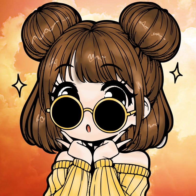 manga girl with hairbuns and sun shape sunglasses