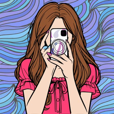 a realistic girl holding her phone taking pictures