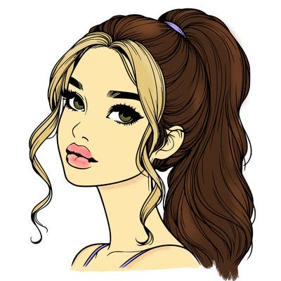 realistic girl with a ponytail on her hair and lips