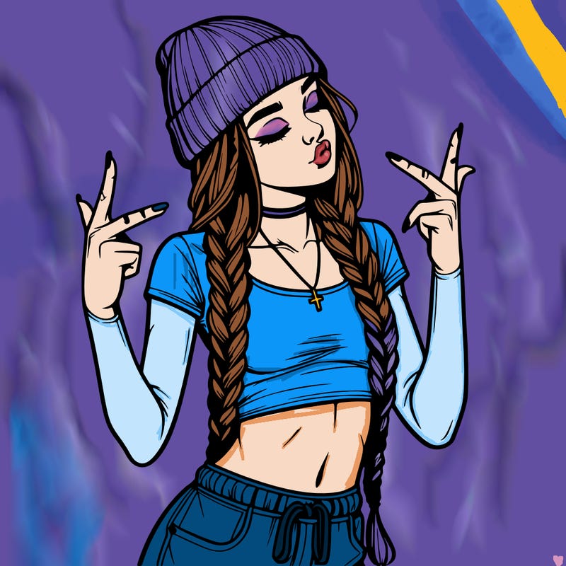 realistic teenage girl with braids and a beanie and crop top doing 🫶🏼