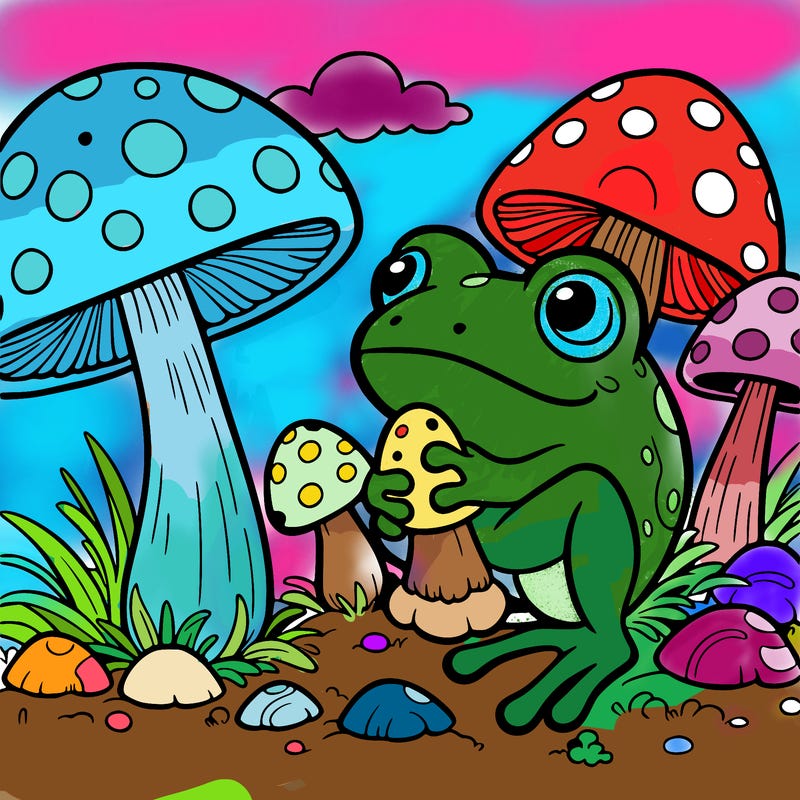 frog and mushrooms
