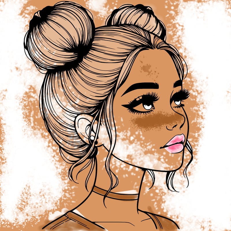 realistic girl with buns on the top of her head