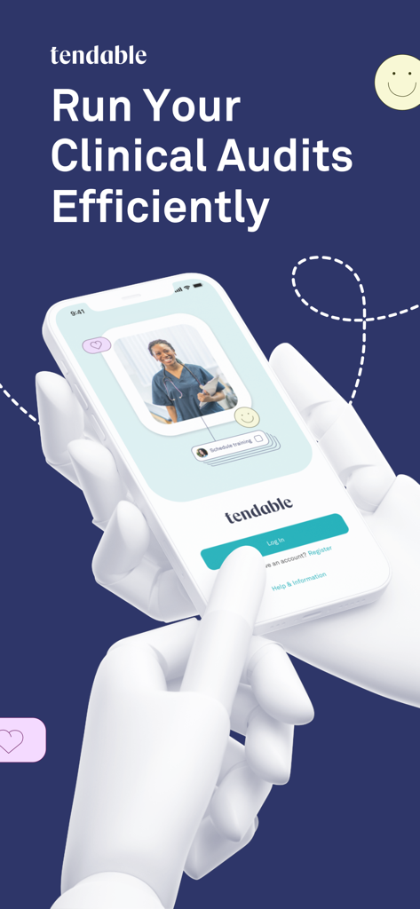Tendable | Healthcare Audits - Tendable app login screen on a smartphone with the slogan Run Your Clinical Audits Efficiently