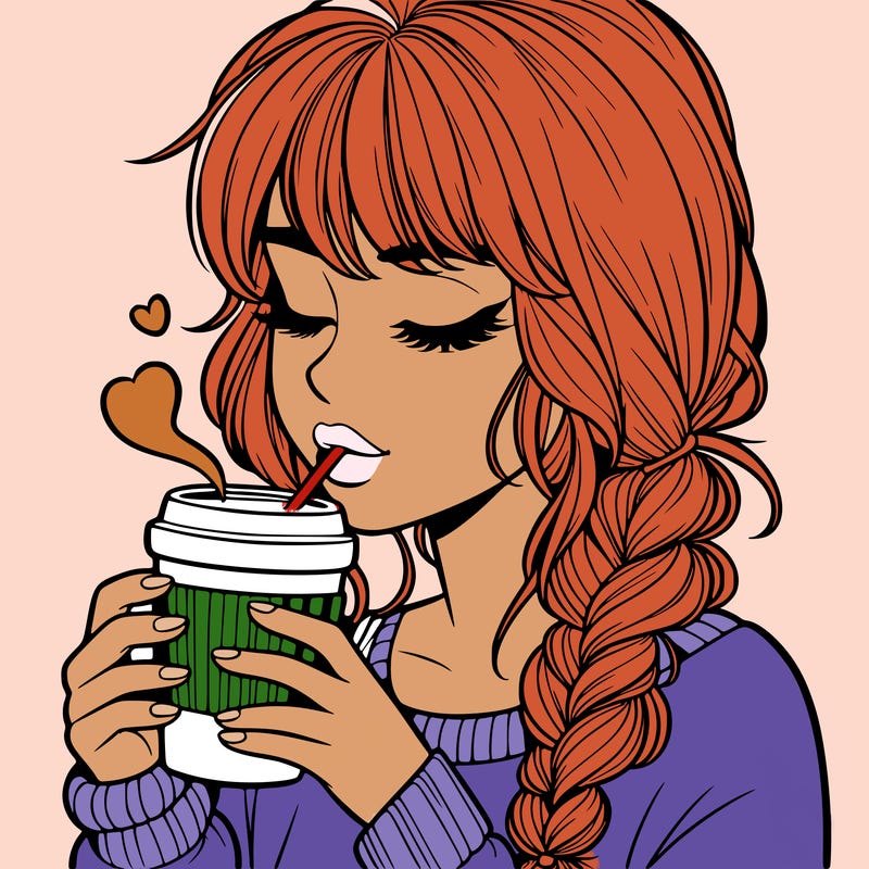 realistic girl drinking coffee