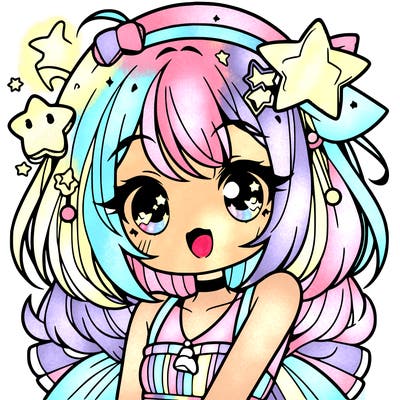 cute anime girl with star accessories
